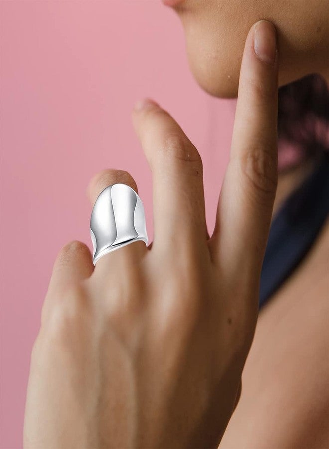 HAIXIAN Inclined Silver Plain Wide Band Ring,S925 Sterling Silver Statement Thumb Index Finger Chunky Band,Cocktail Party Jewelry for Women (Ring_A, 10) - Image 4